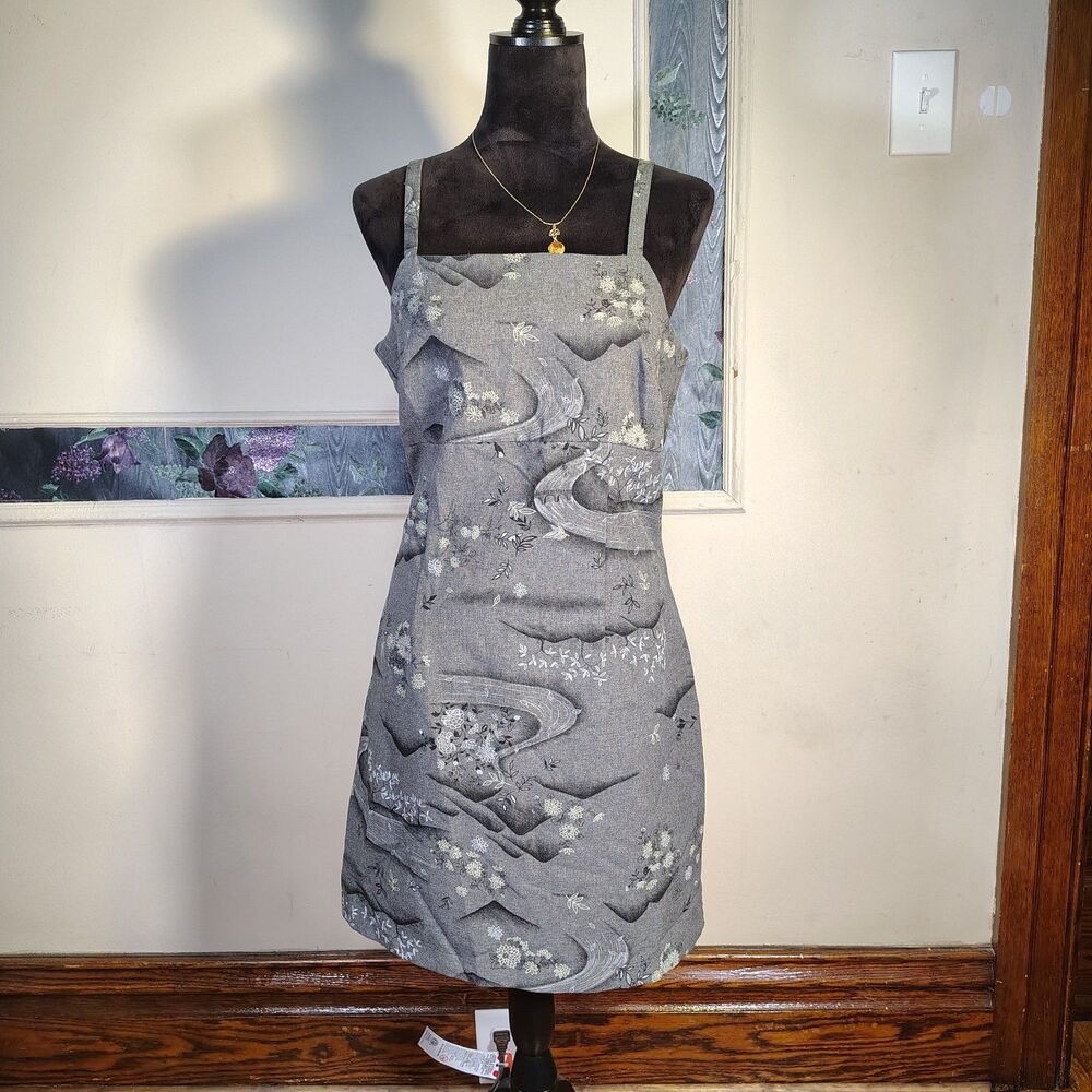 VTG 90s Grey Floral Gothic Skater Chic Short Dress/T481